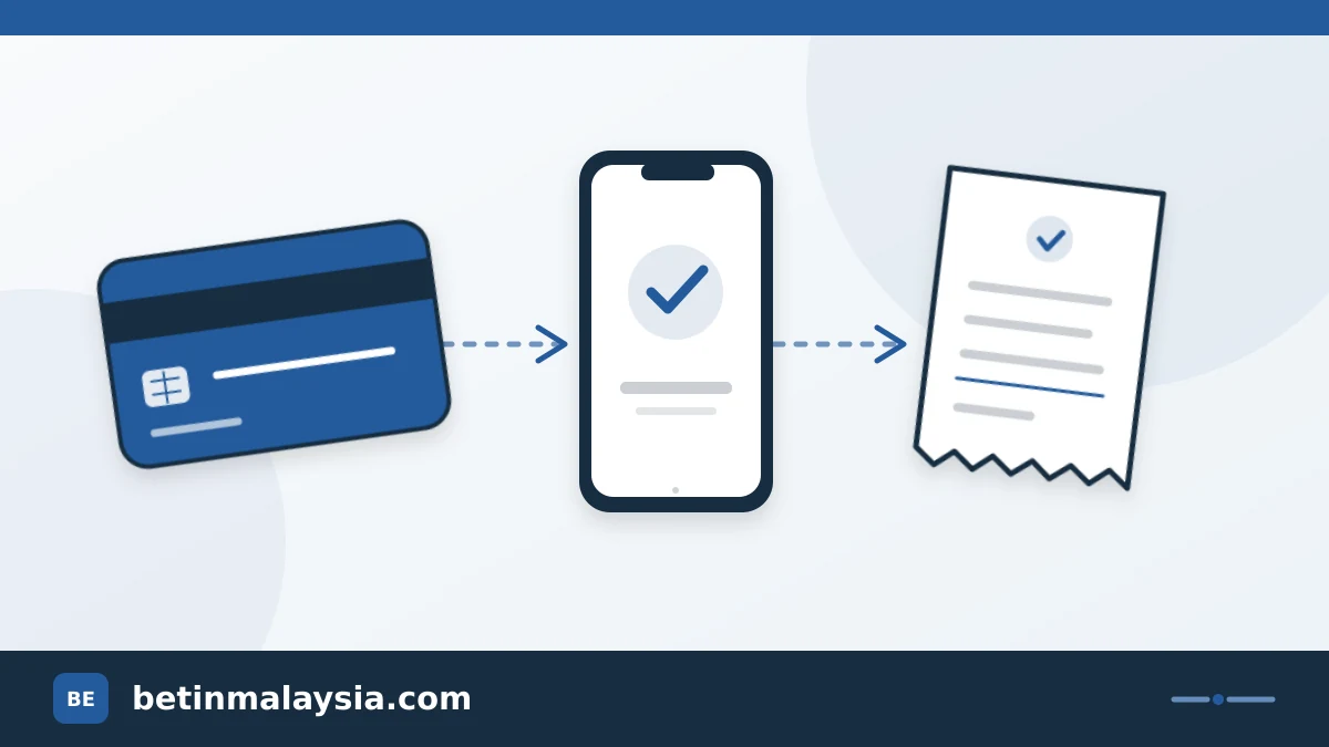 Bank card, phone and receipt linked in a payment diagram